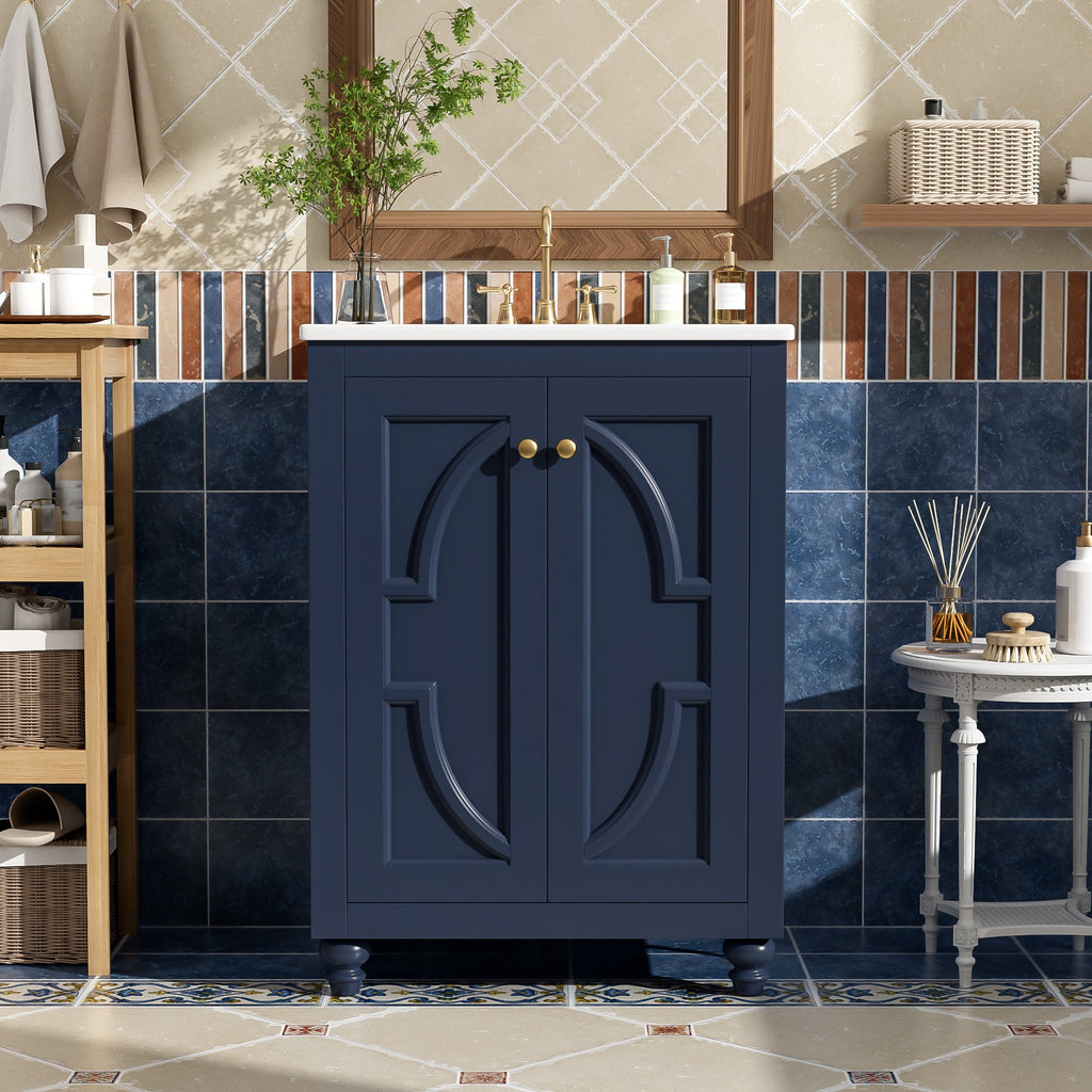24" Modern Bathroom Vanity With Ornate Elliptical Motif Design