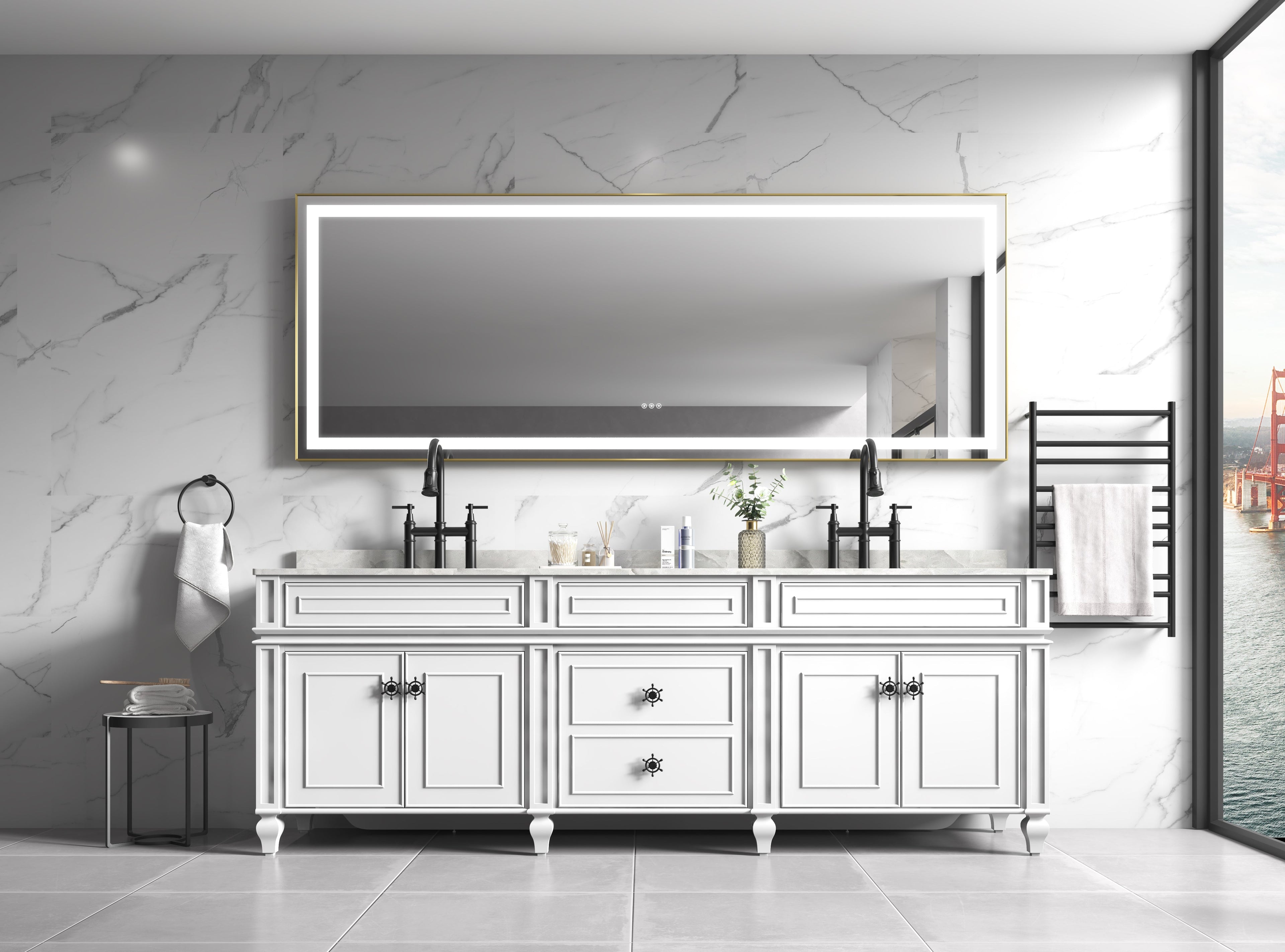 118 x 36 Inch LED Bathroom Mirror with Aluminum Frame