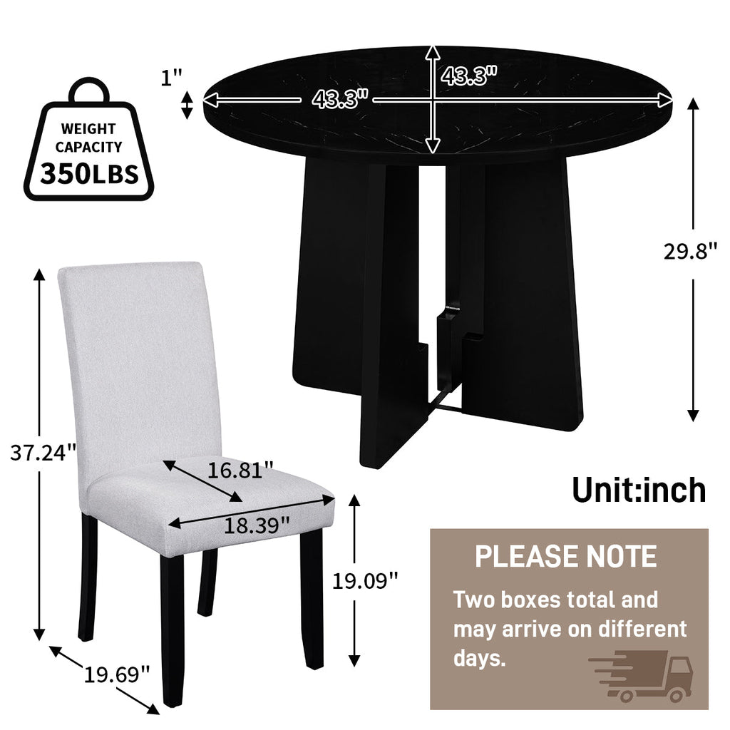 5-Piece Round Dining Table Set with Upholstered Chairs
