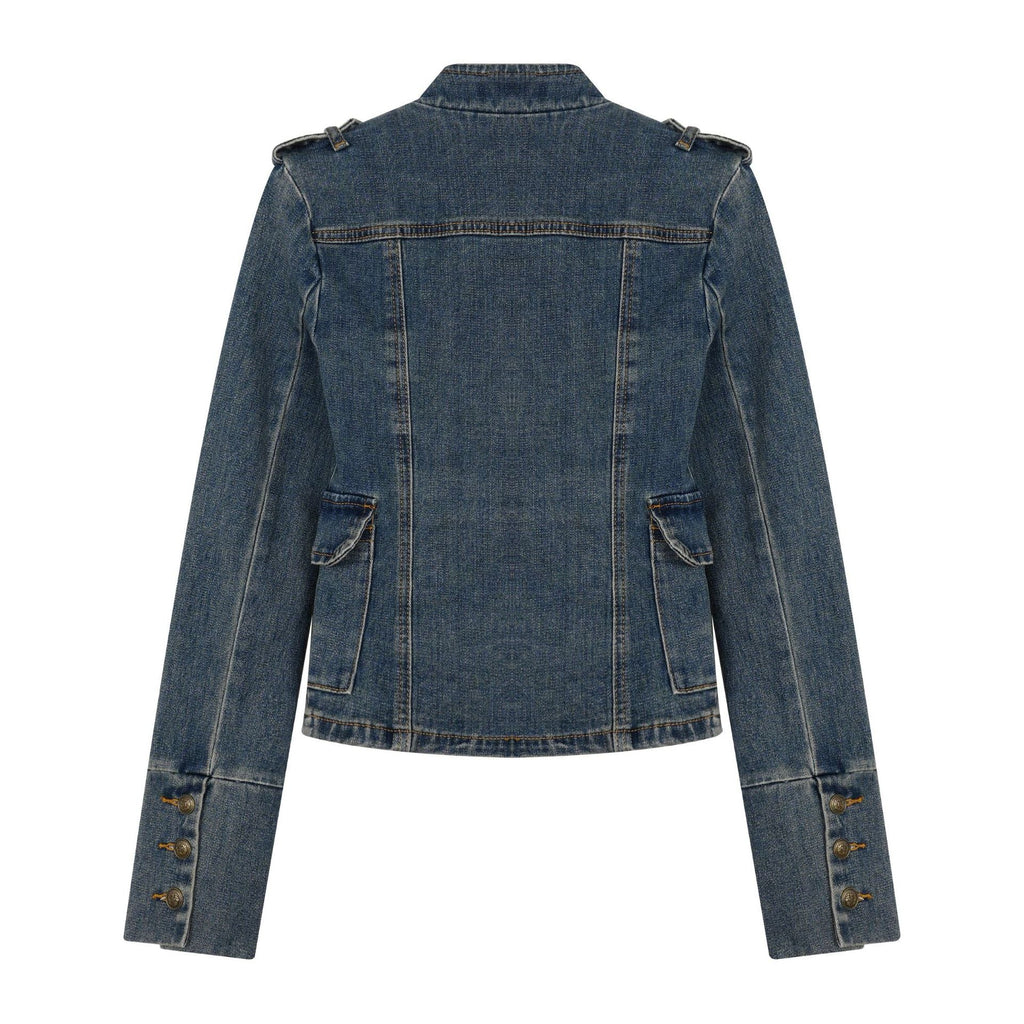 American-Style Retro Court-Style Waist-Cinching Denim Jacket For Women