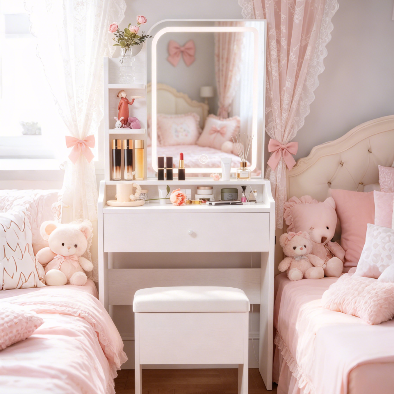 White Vanity Set With Smart LED Mirror