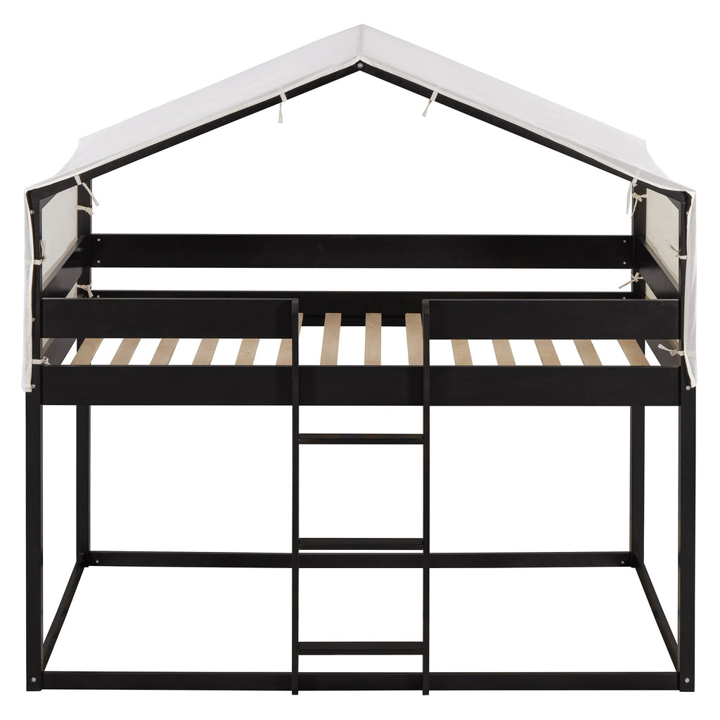 Twin Over Twin Wood Bunk Bed with Tent in Espresso