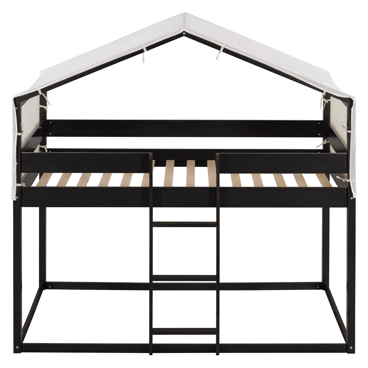 Twin Over Twin Wood Bunk Bed with Tent in Espresso