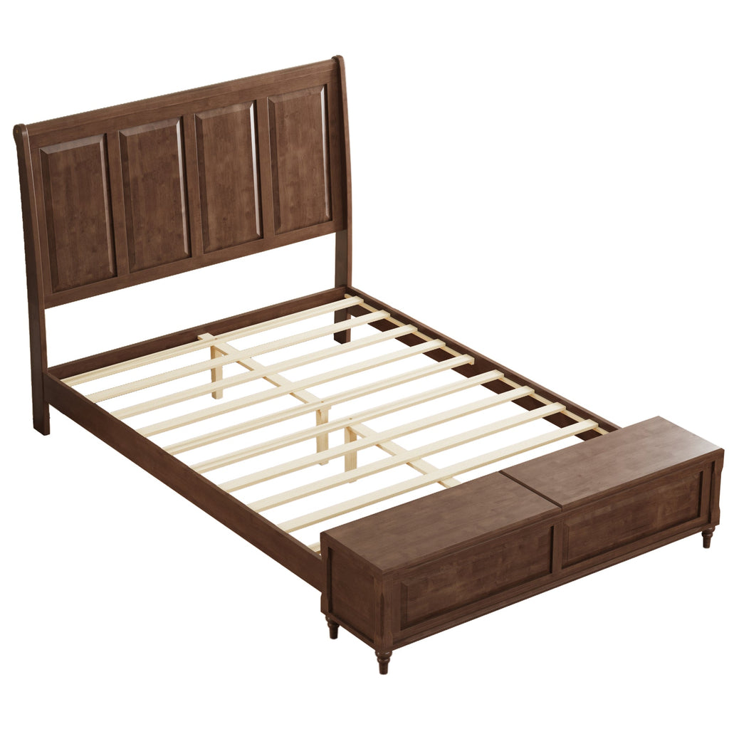 Queen Bed Frame with Tall Headboard and Storage Bench