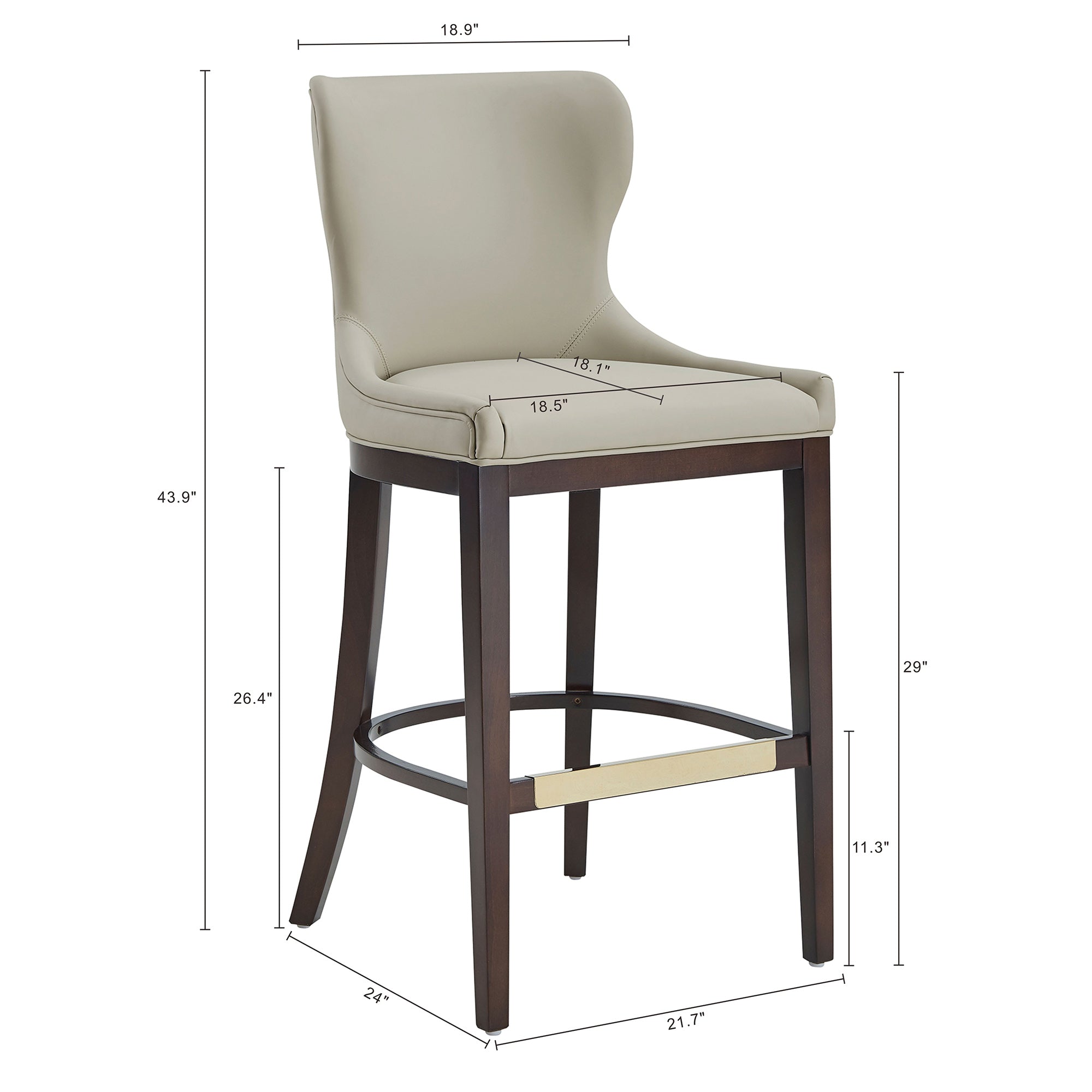 Blair Wood Upholstered Barstool in Stone