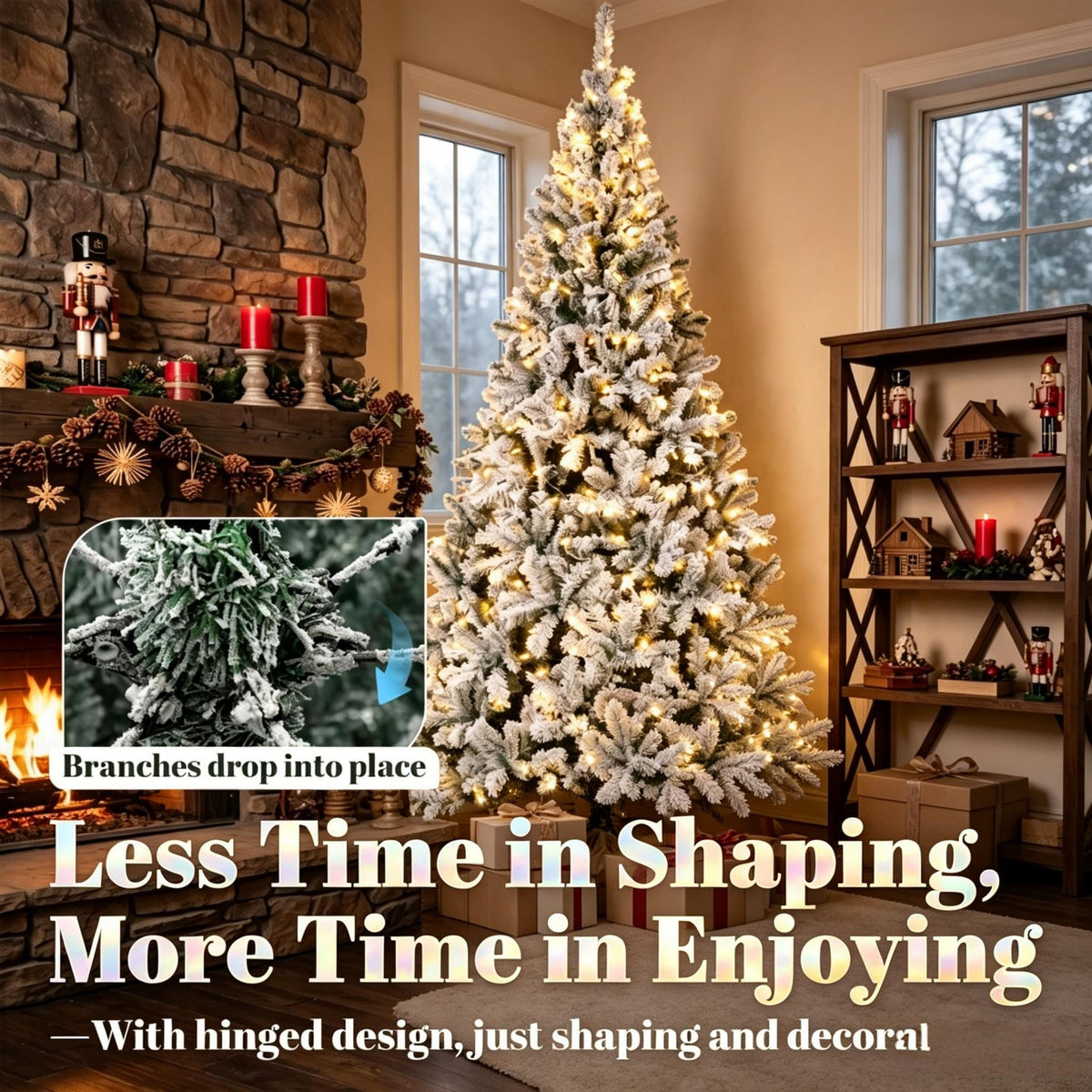 9 ft Pre-Lit Flocked Fraser Fir Artificial Christmas Tree