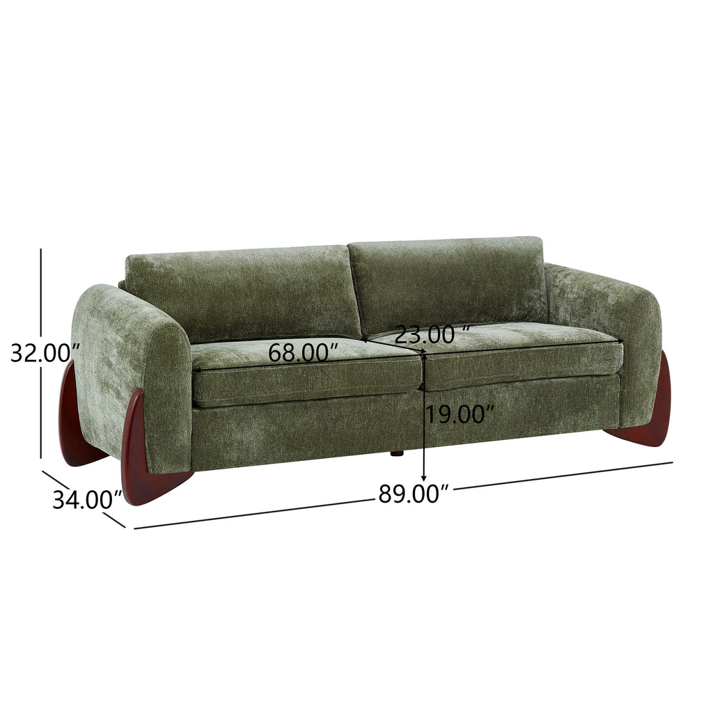 89"L Olive Chenille Sofa