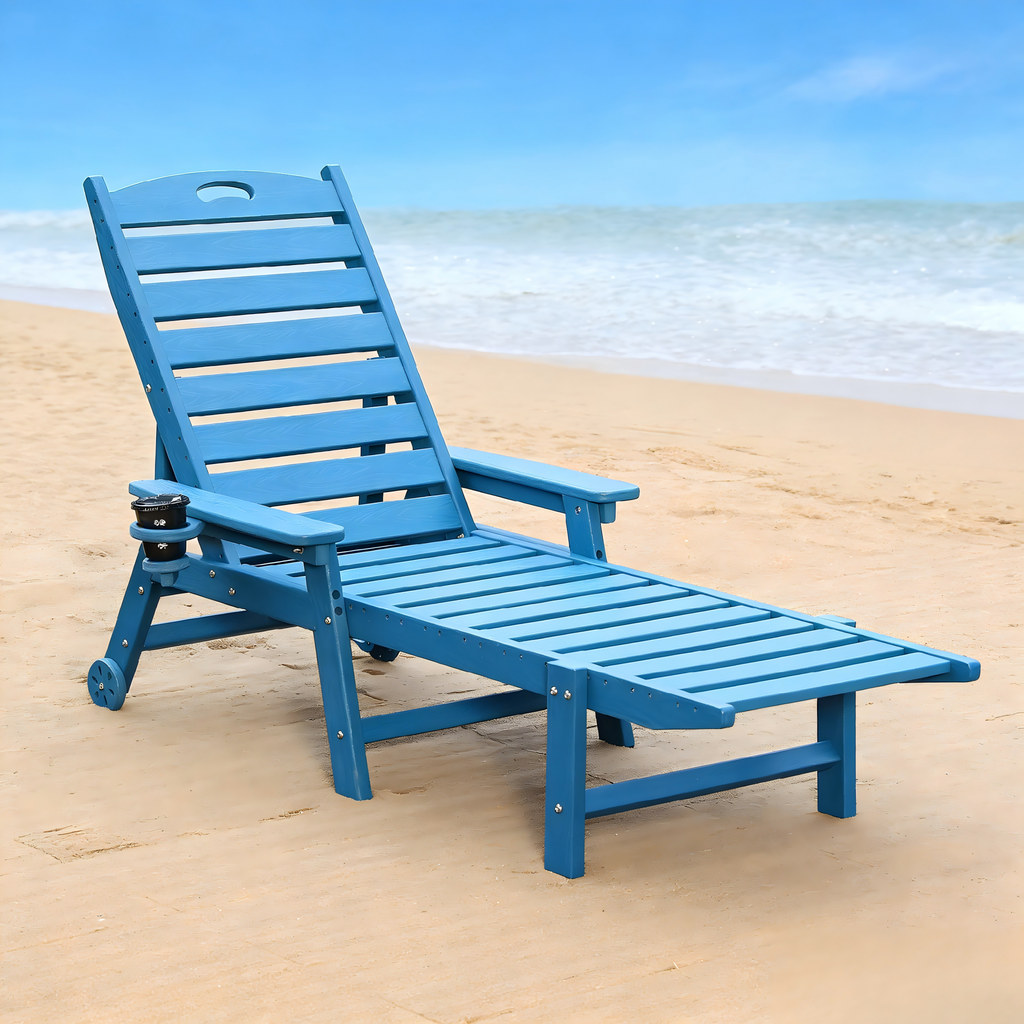 HDPE Chaise Lounge Chair Outdoor with 4-Position Adjustable Backrest