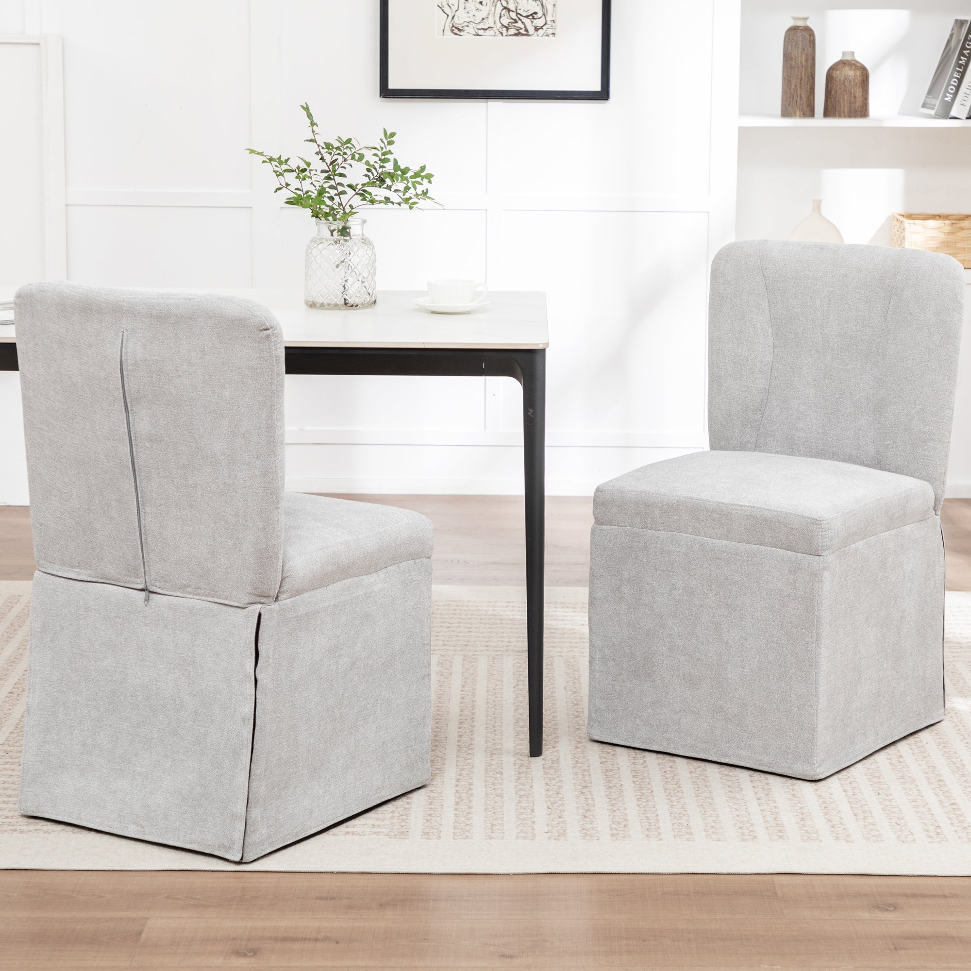 Linen Dining Chairs - Set of 2 Modern Fabric Side Chairs