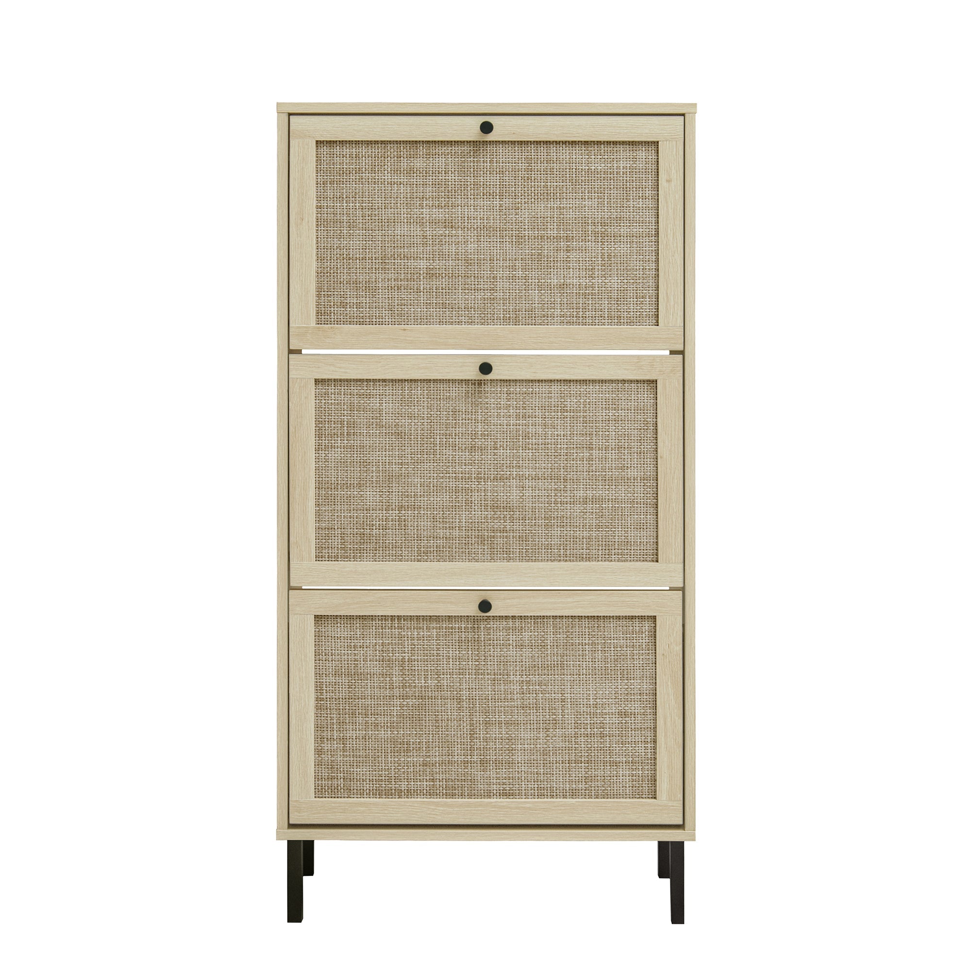Rattan 3 Door Shoe Rack, Freestanding Modern Shoe Storage Cabinet