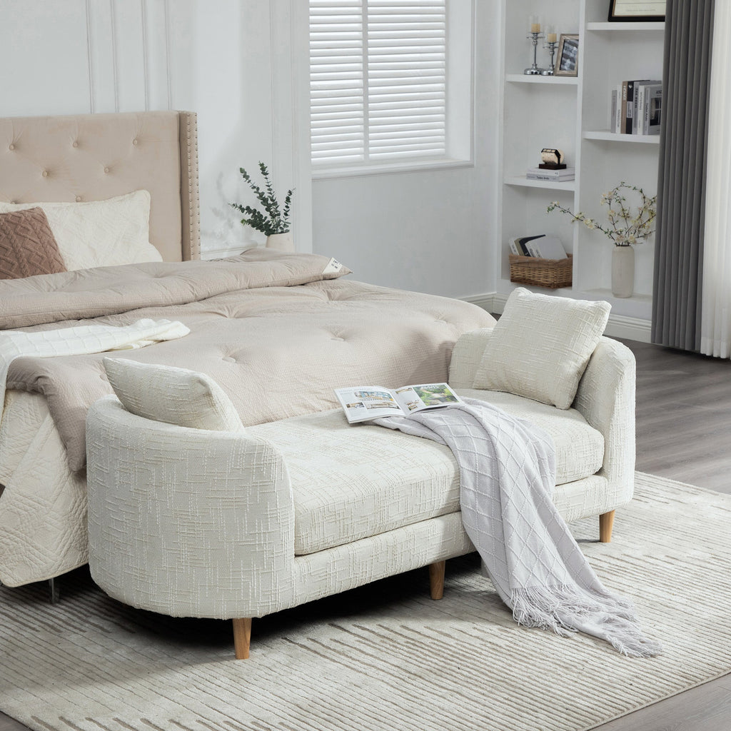 Modern Upholstered End of Bed Bench with Armrests
