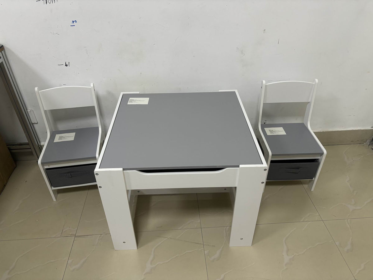 Kids Table and Chair Set, 3 in 1 Wooden Activity Table