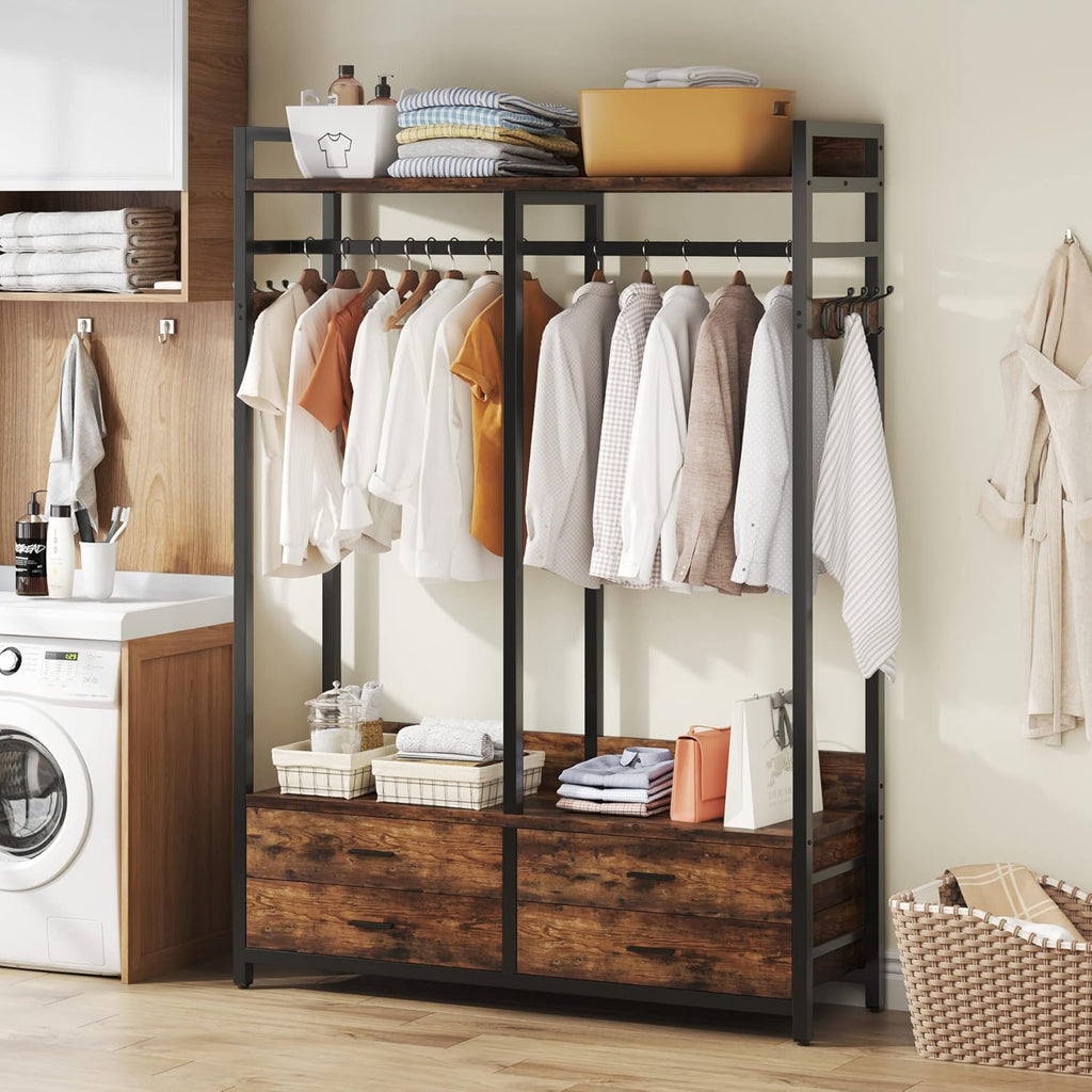 47.2" Rustic Brown Freestanding Closet Organizer