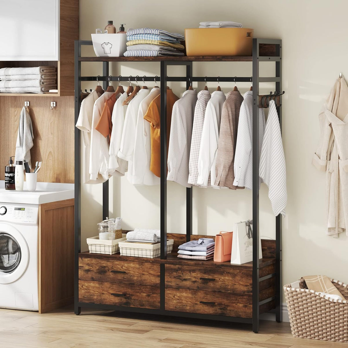 47.2" Rustic Brown Freestanding Closet Organizer