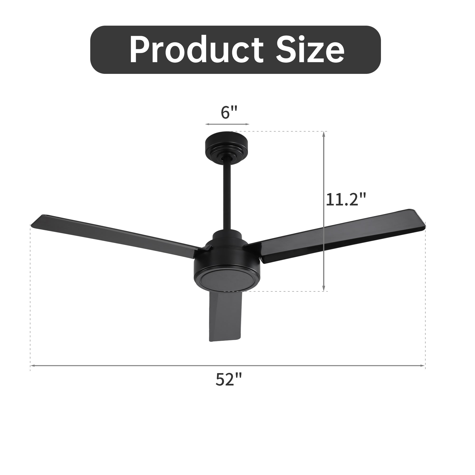 52" Outdoor Ceiling Fan Without Light - 3 ABS Blades