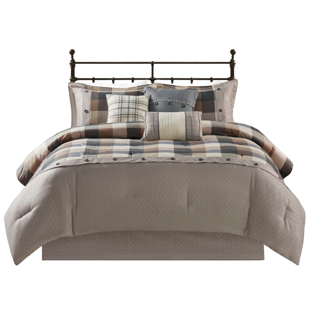 7 Piece Herringbone Comforter Set Neutral King
