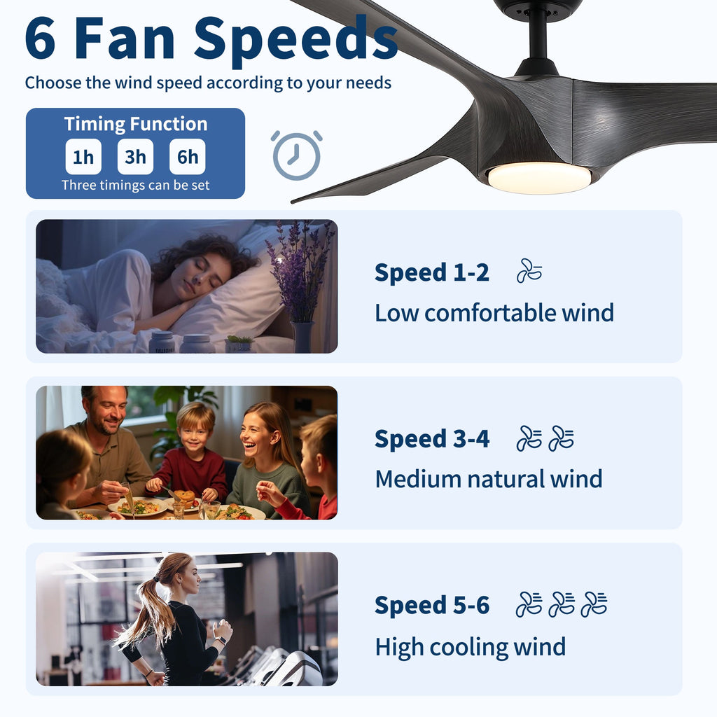56" Modern Farmhouse Reversible Quiet Motor Ceiling Fan Light