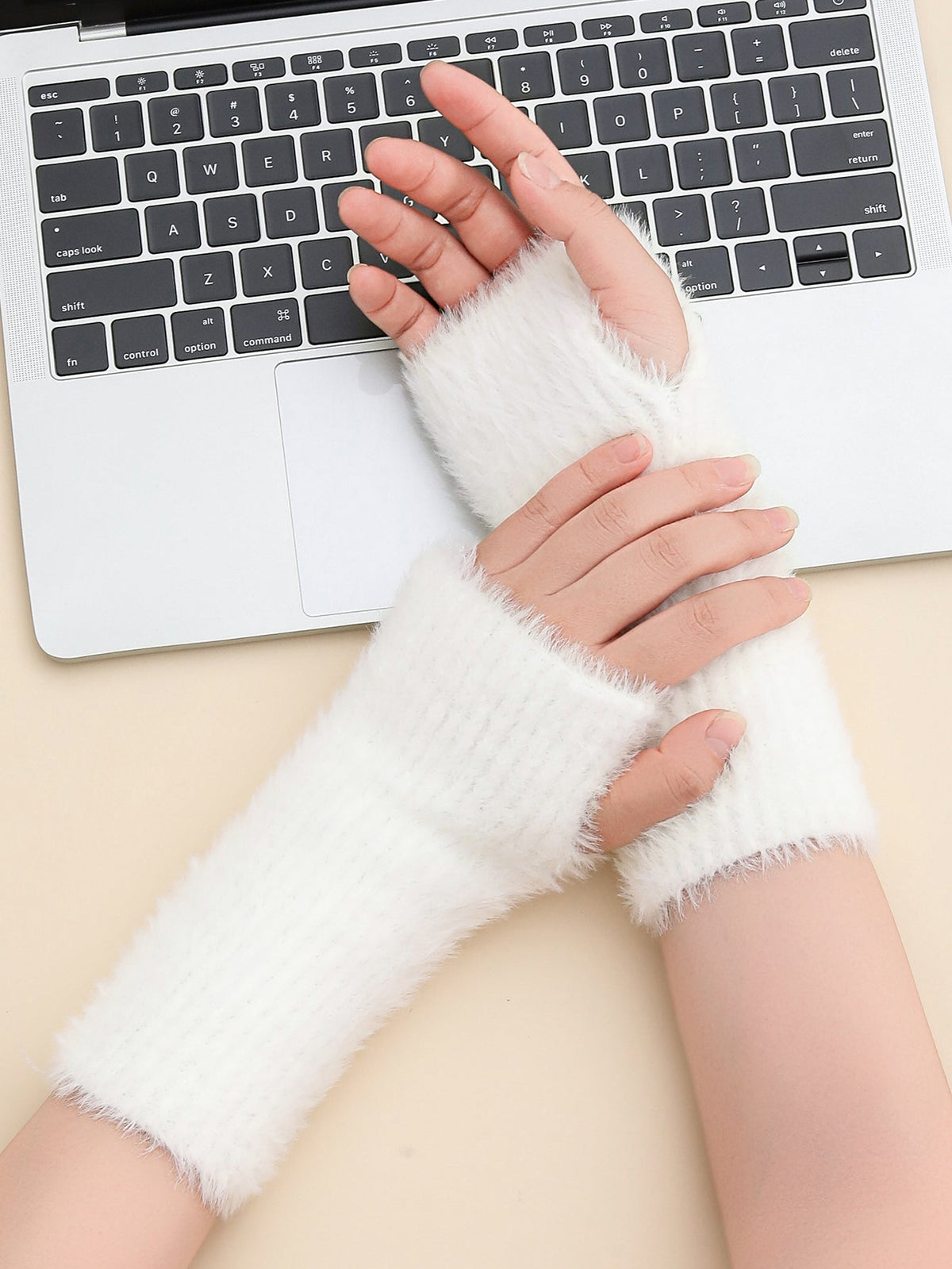 3 Needle Faux Fur Yarn Autumn Winter Fuzzy Knit Short Warm Gloves Arm Warmer For Girls Women Daily Party Work