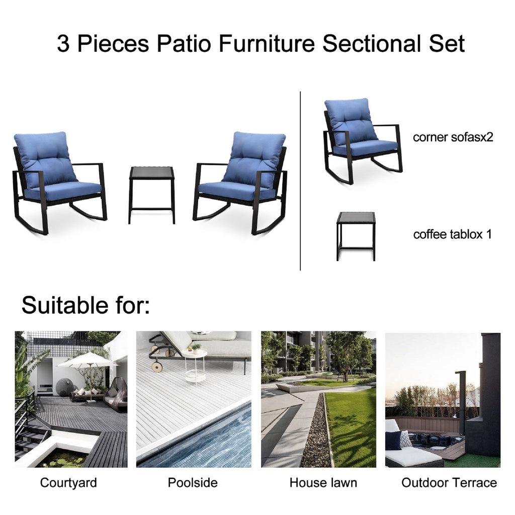 3 Pieces Patio Bistro Set Outdoor Rocking Chair