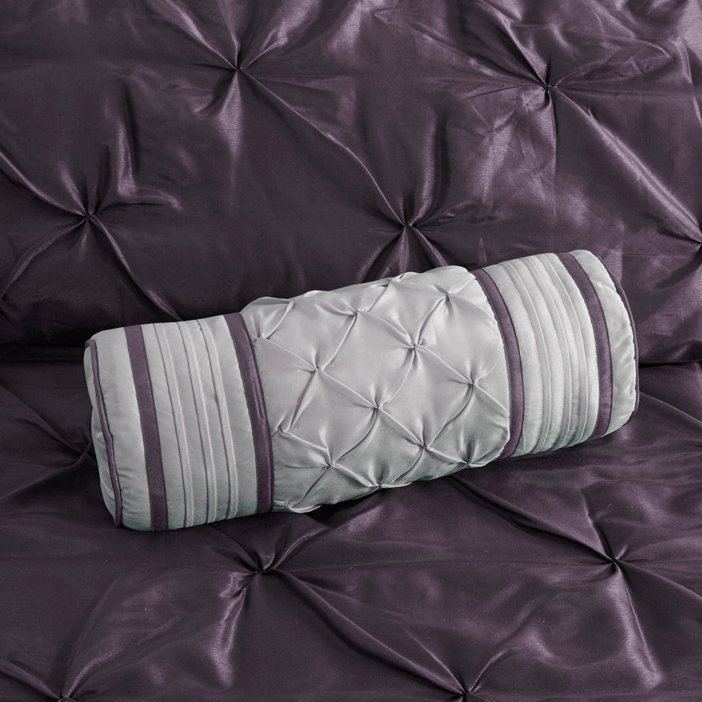 7 Piece Tufted Comforter Set in Plum for Full Beds