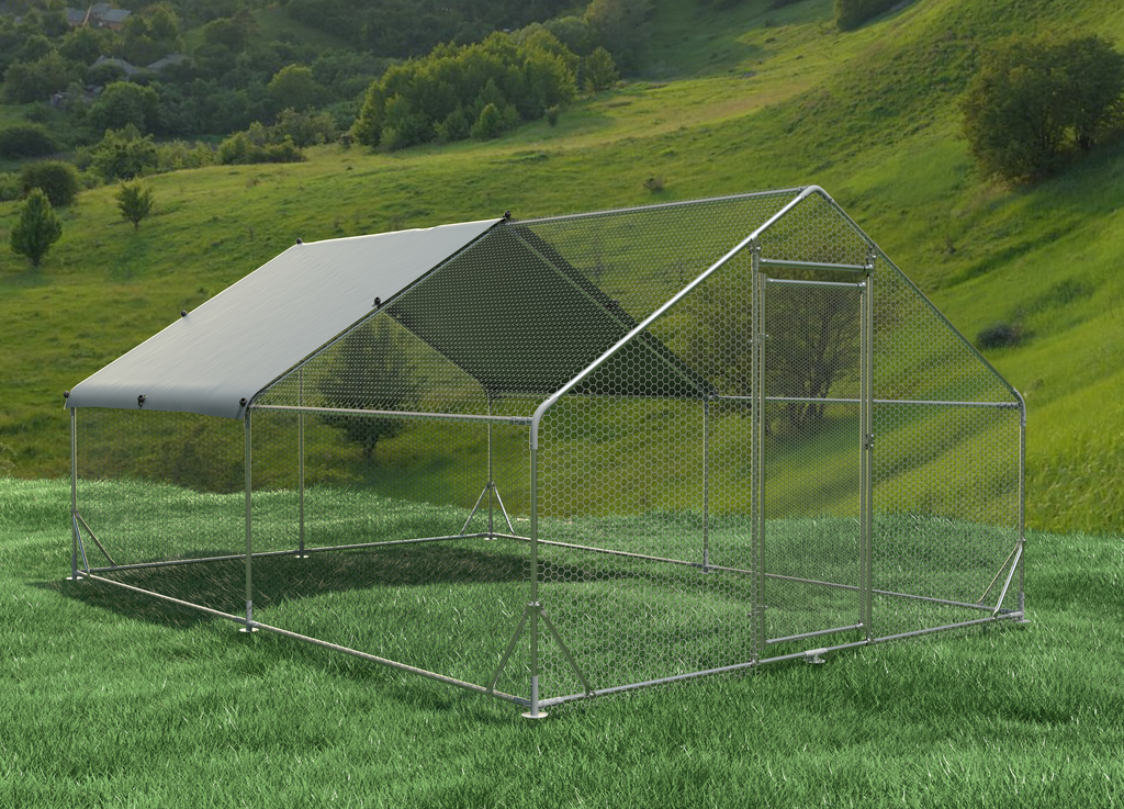 Large Metal Chicken Coop - Poultry Cage with Waterproof Cover