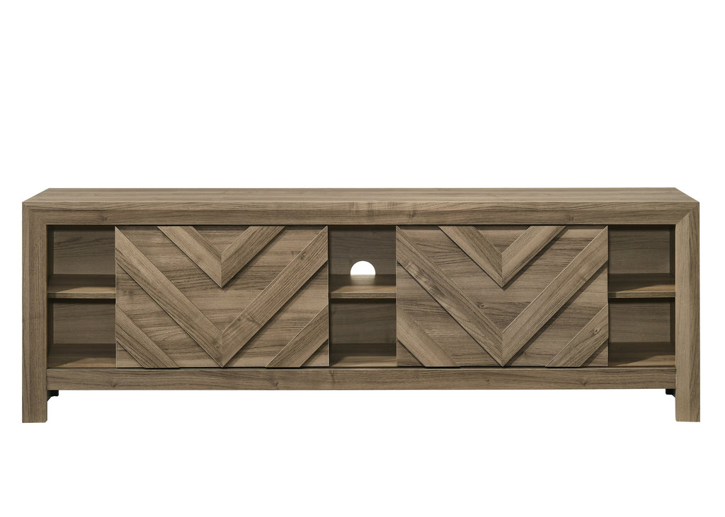 1pc Rustic Chevron-Patterned Entertainment Console TV Stand