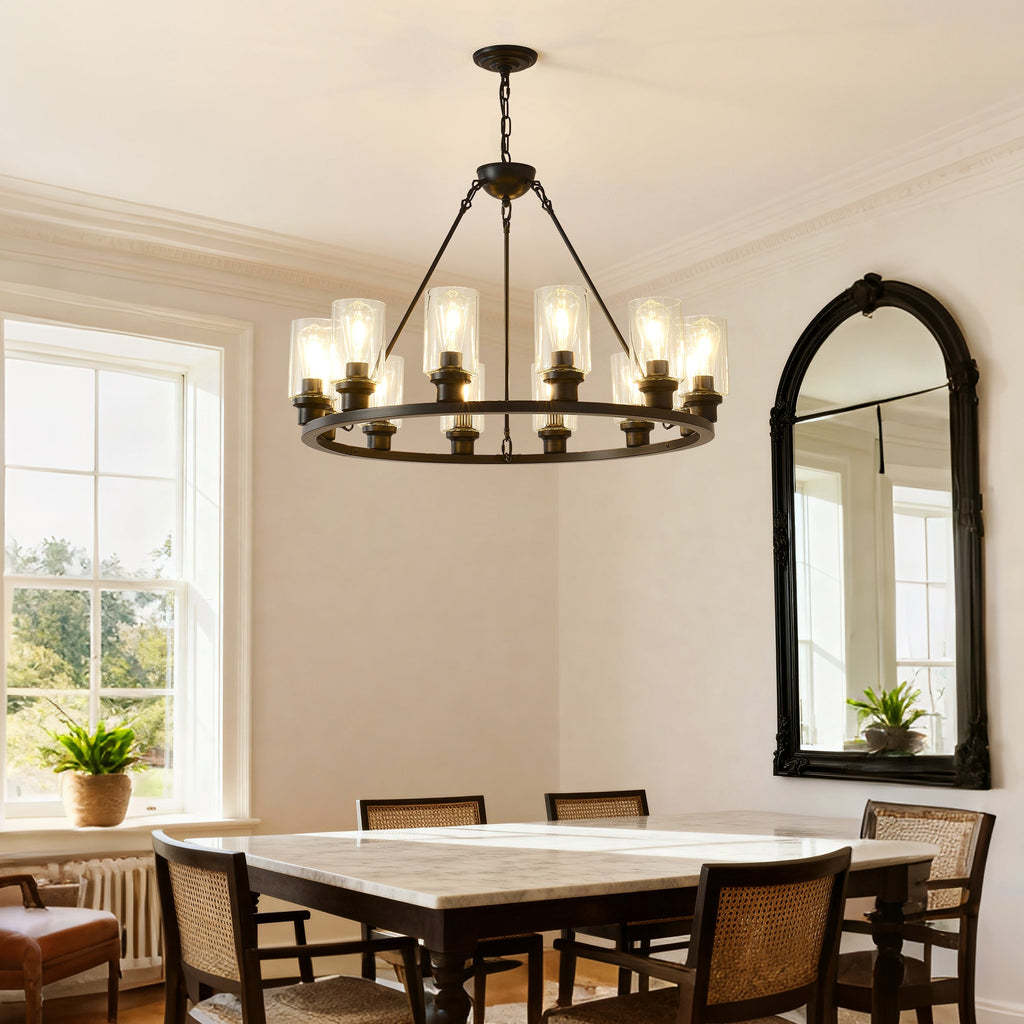 Black Wagon Wheel Chandelier - 34.5 Inch Modern Farmhouse