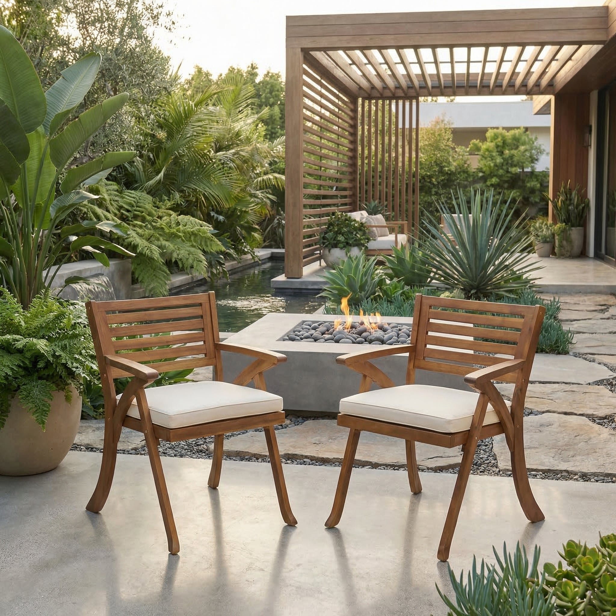 Outdoor Hermosa KD Wood Dining Chair With Cushions (Set of 2)