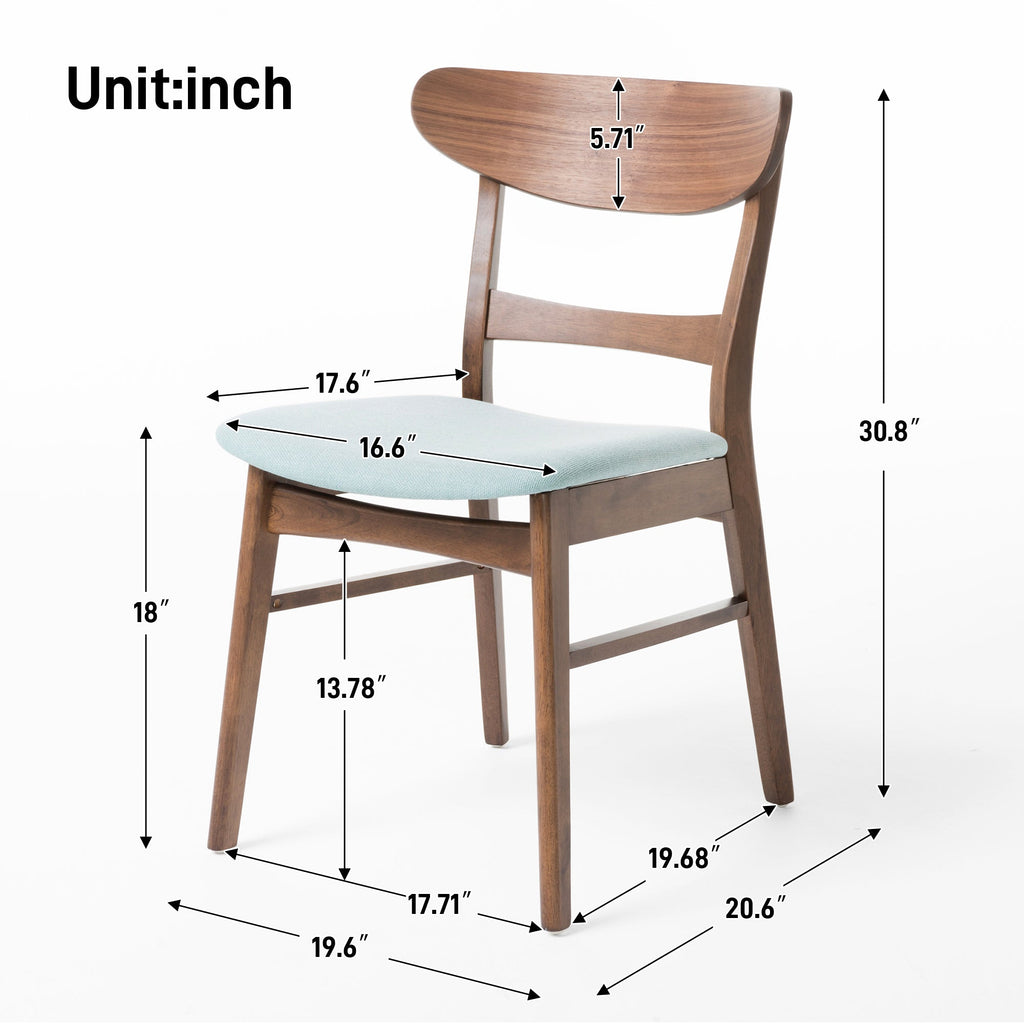 Set of 2 Dining Chairs - Upholstered Seat, Rubberwood Legs, Walnut+Mint