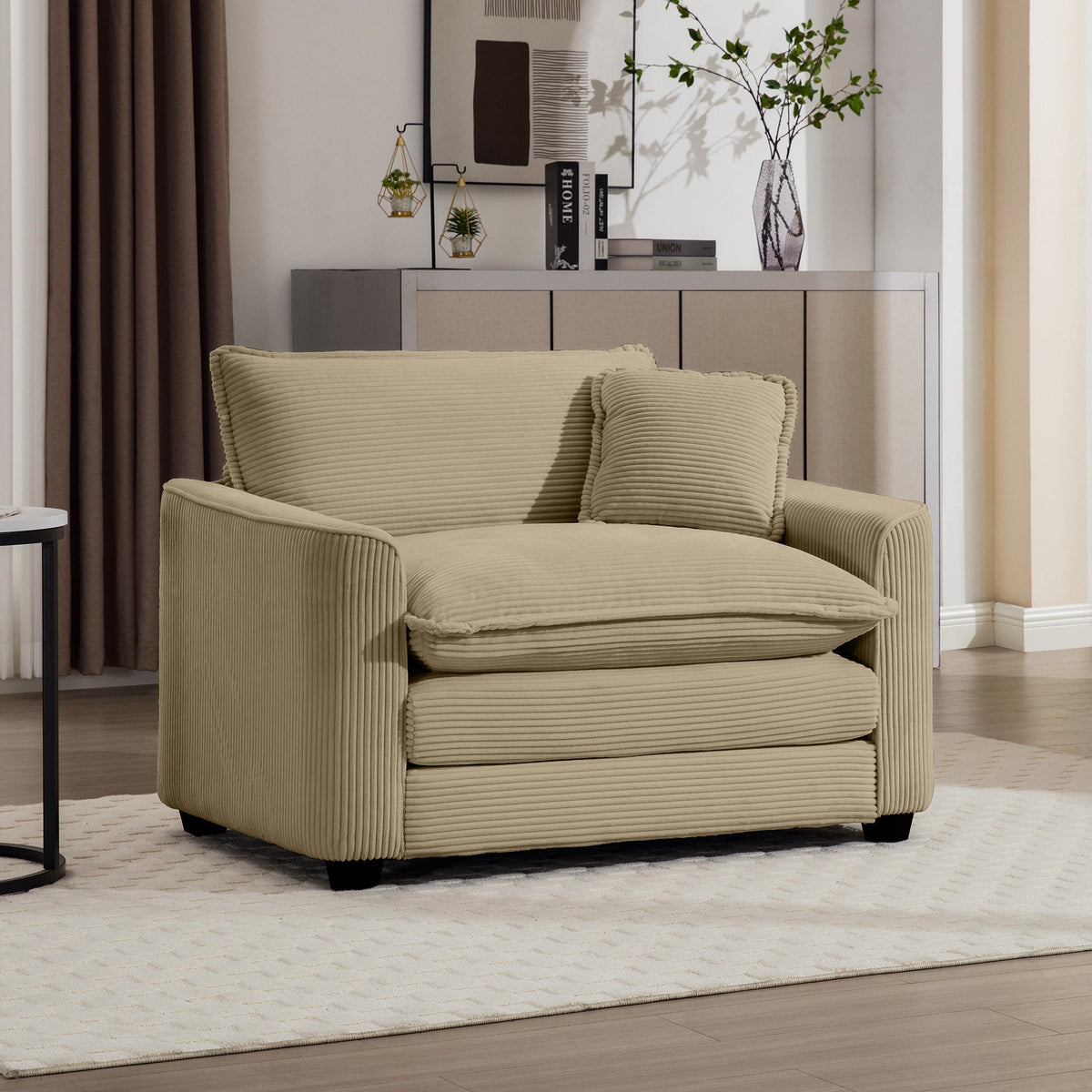 Tan Corduroy Fabric Comfortable Single Chair Deep Seat Sofa