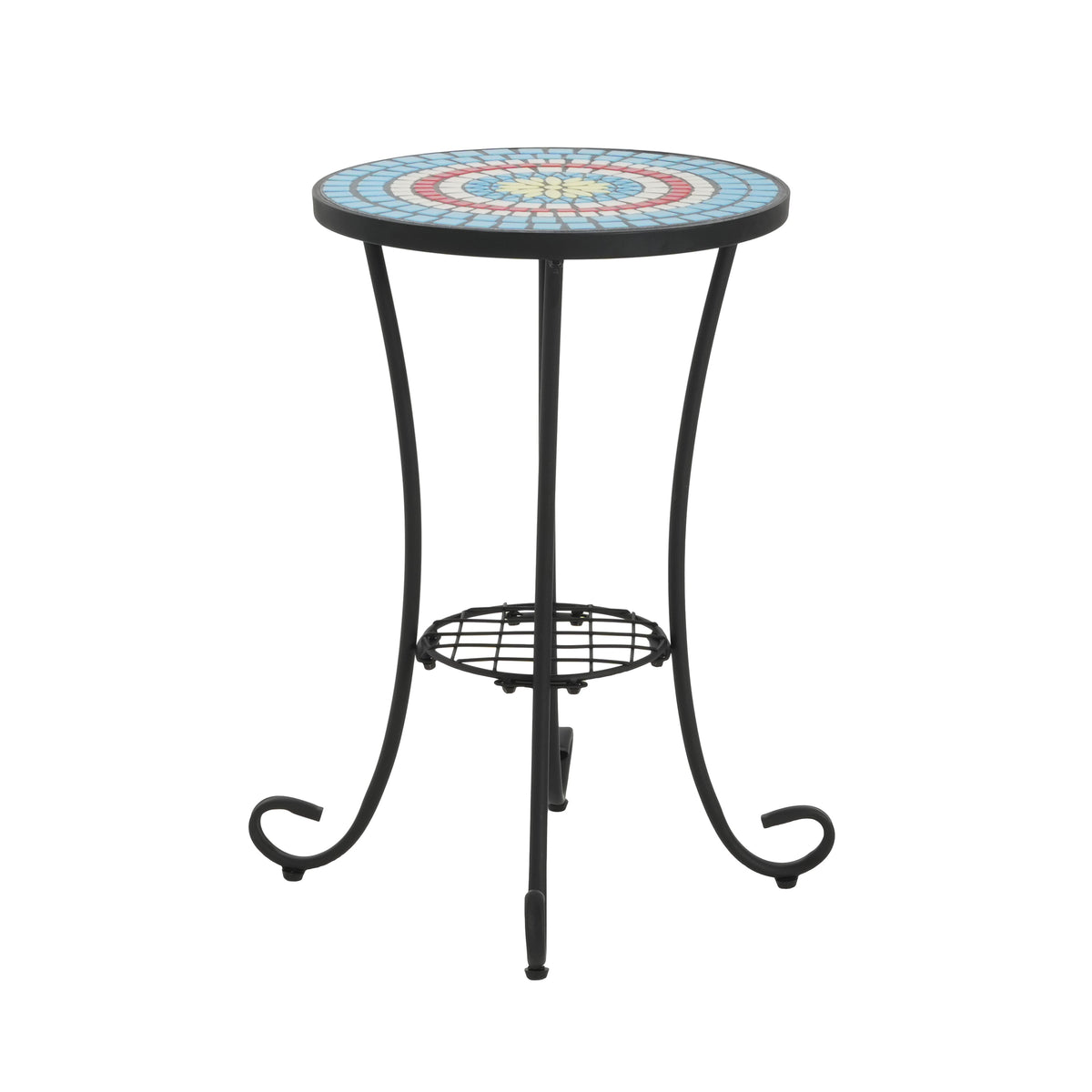 Patio Side Table with Shelf, Blue + Black