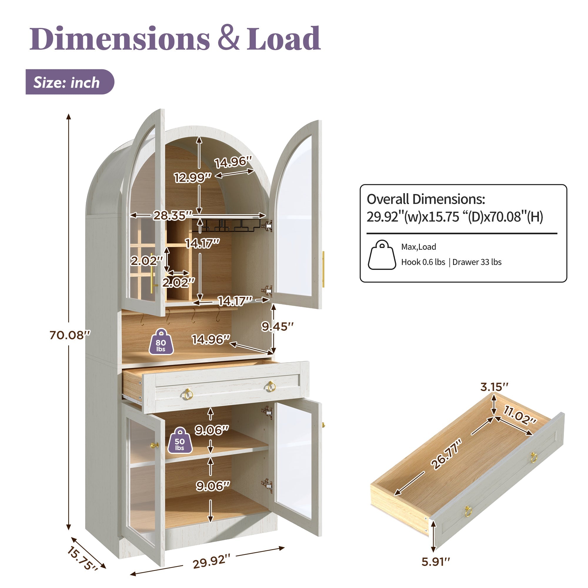 70" Tall Arched Bar Cabinet