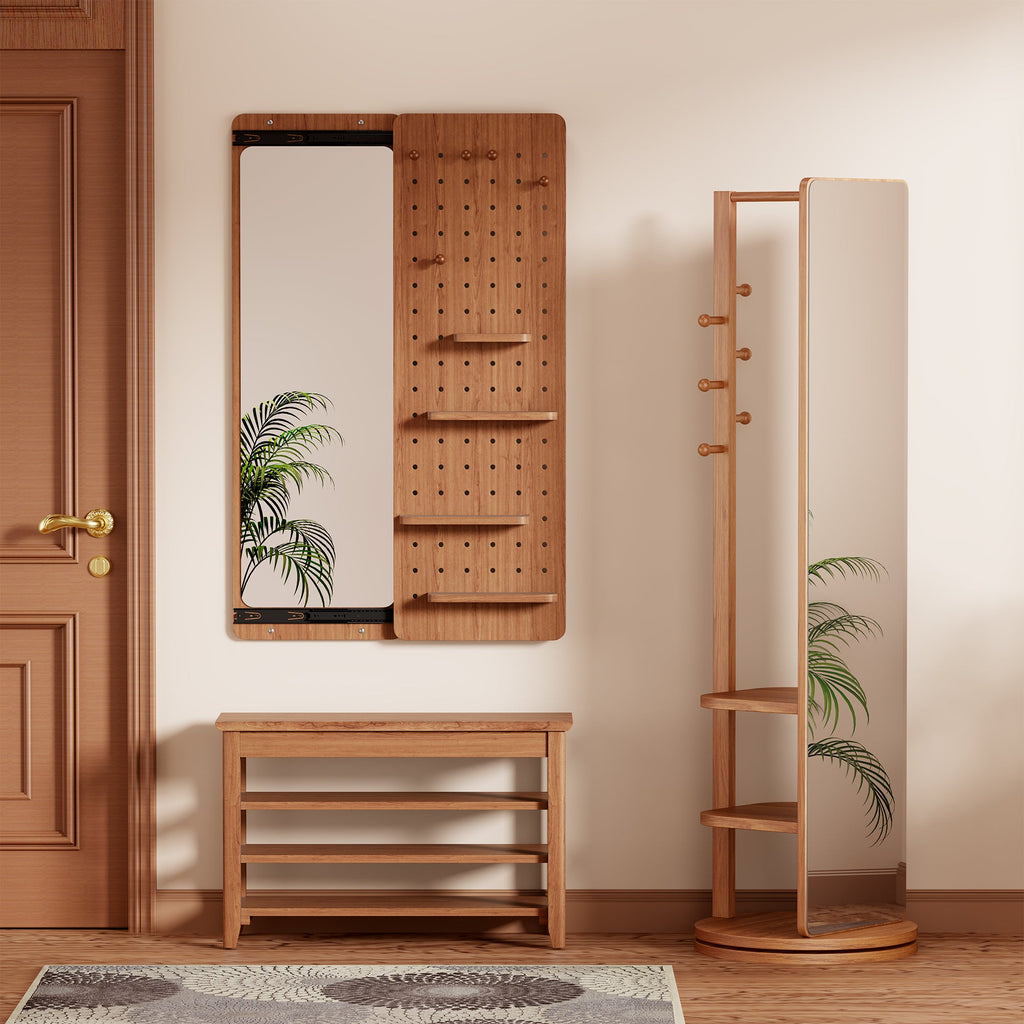 Cherry Color Wall-Mounted Full-Length Mirror