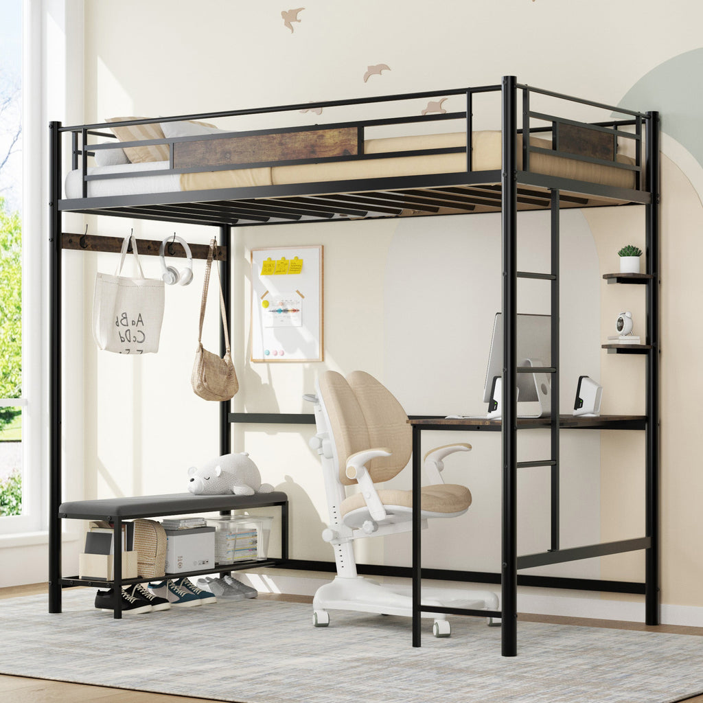 Twin Size Loft Bed Frame with Storage