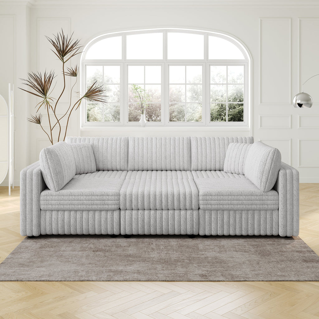 106.3" Soft U-Shaped 6-Person Sofa with Ottoman - Light Gray