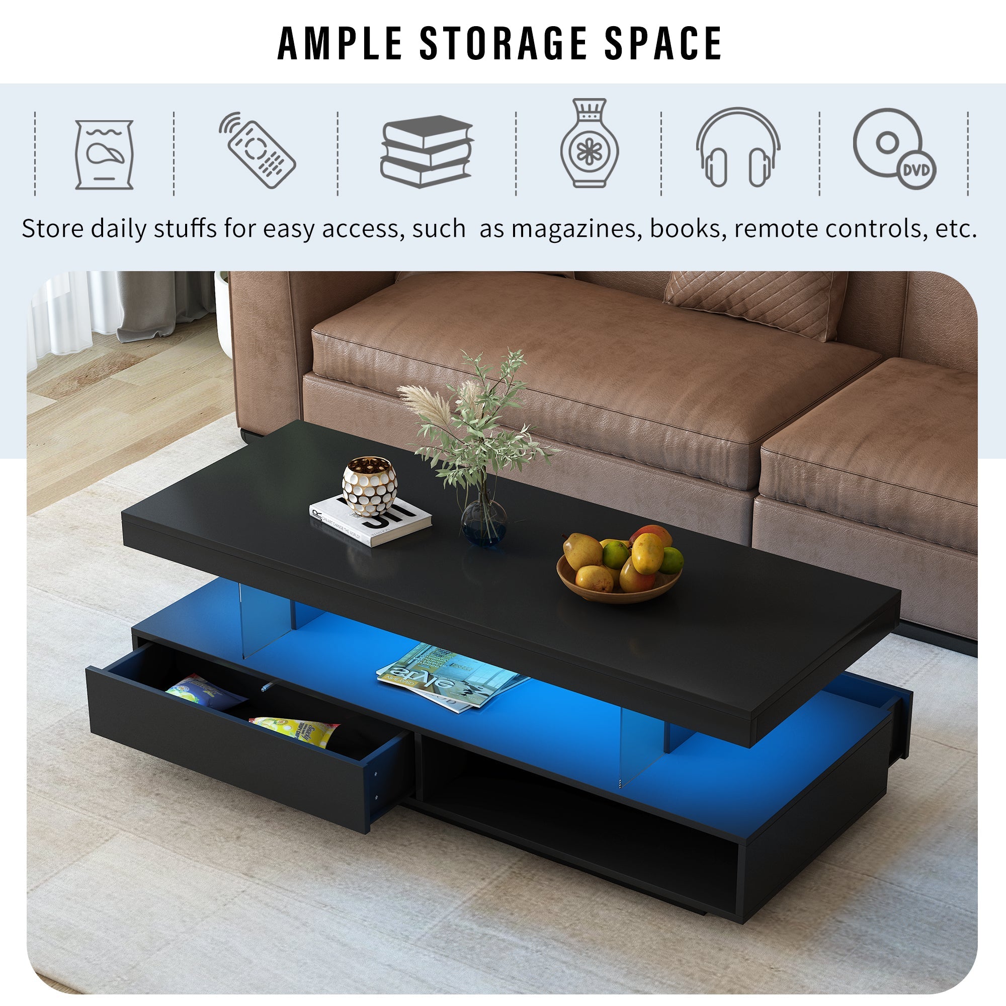 Vibe Haus LED Coffee Table with Storage