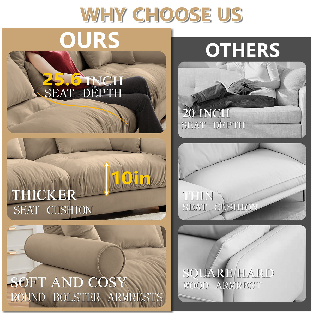 U Shaped Sectional Sofa Cloud Couch with Movable Ottomans