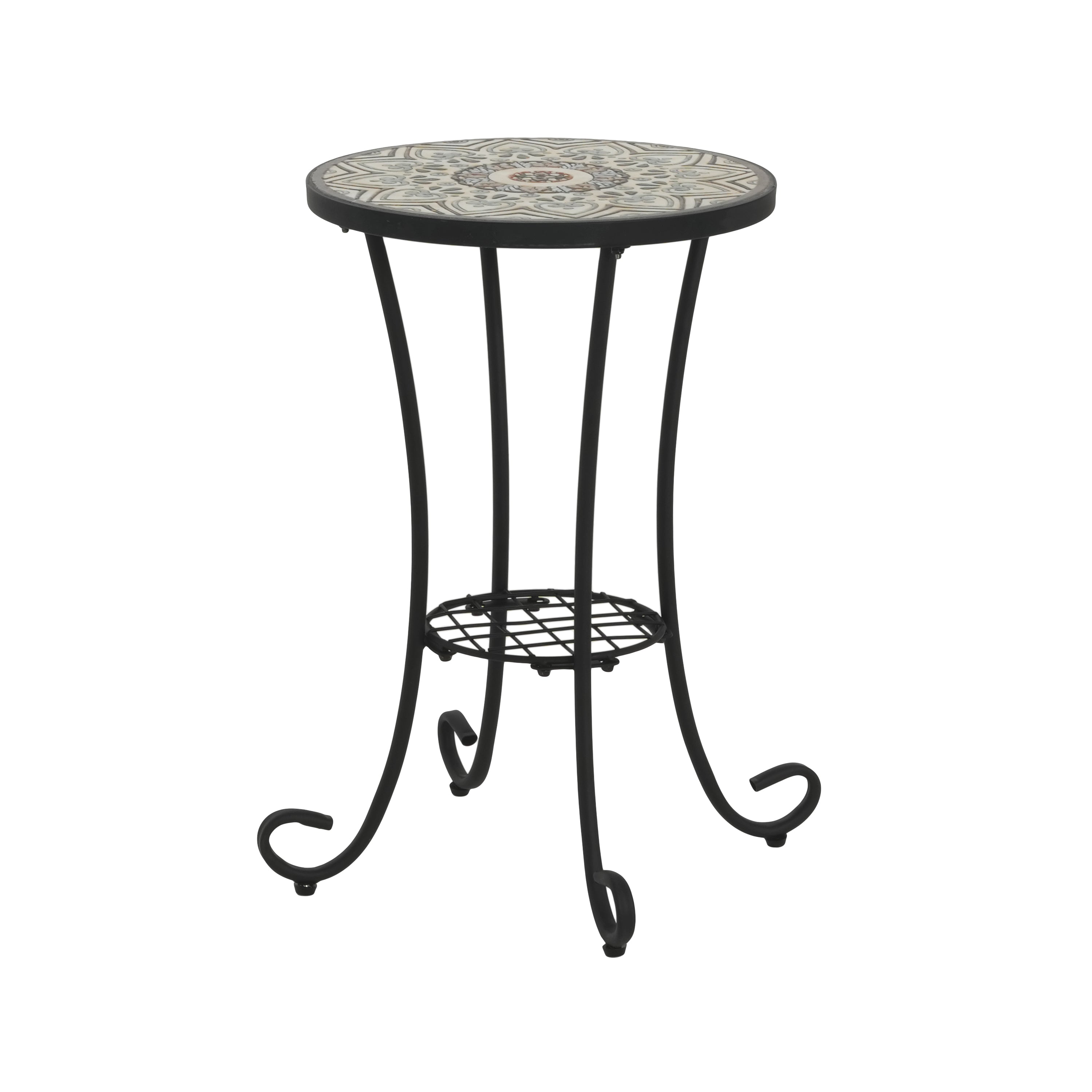 Patio Side Table with Shelf in Brown and Black