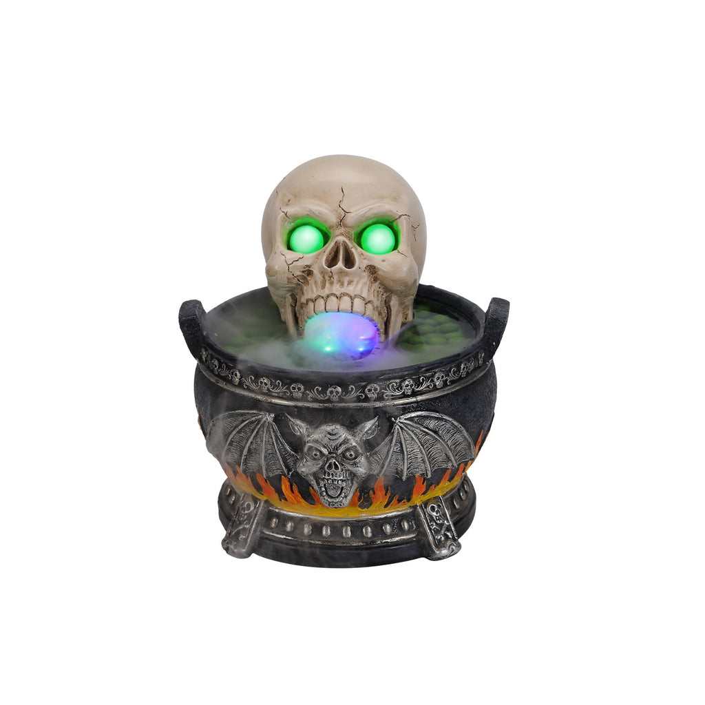 Halloween Skull Cauldron Statue with LED Light