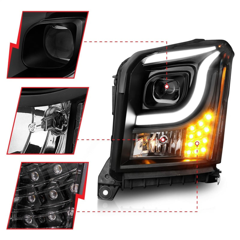 Anzo 15-17 GMC Yukon/Yukon XL Projector Headlights Black Housing/Clear Lens (w/ Light Bars) 111535
