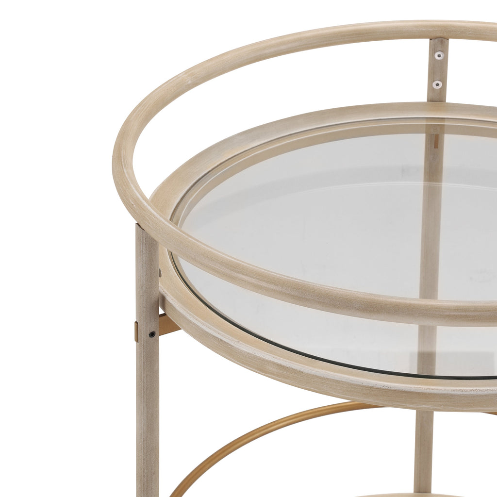 Round Bar Cart with Tempered Glass Shelves