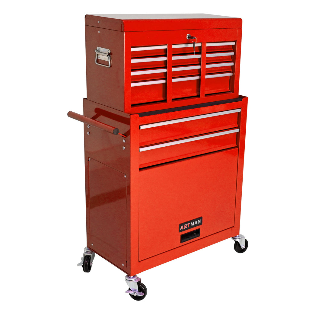 High Capacity Rolling Tool Chest with Wheels and Drawers, 8-Drawer Tool Storage Cabinet - Red