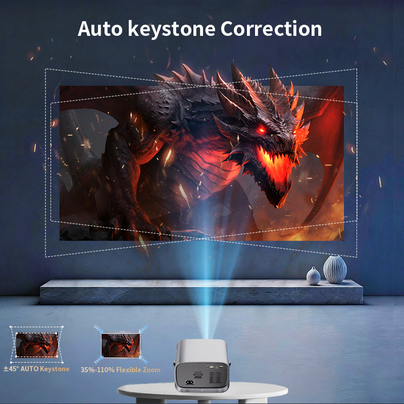 A10 Portable Smart Projector, Native 720P Support 4K Decoding, Android 14 System Auto Focus Auto Keystone Correction, Dual Band WiFi6 Bluetooth 5.4 Home Theater Projector With Rotatable Stand For Home