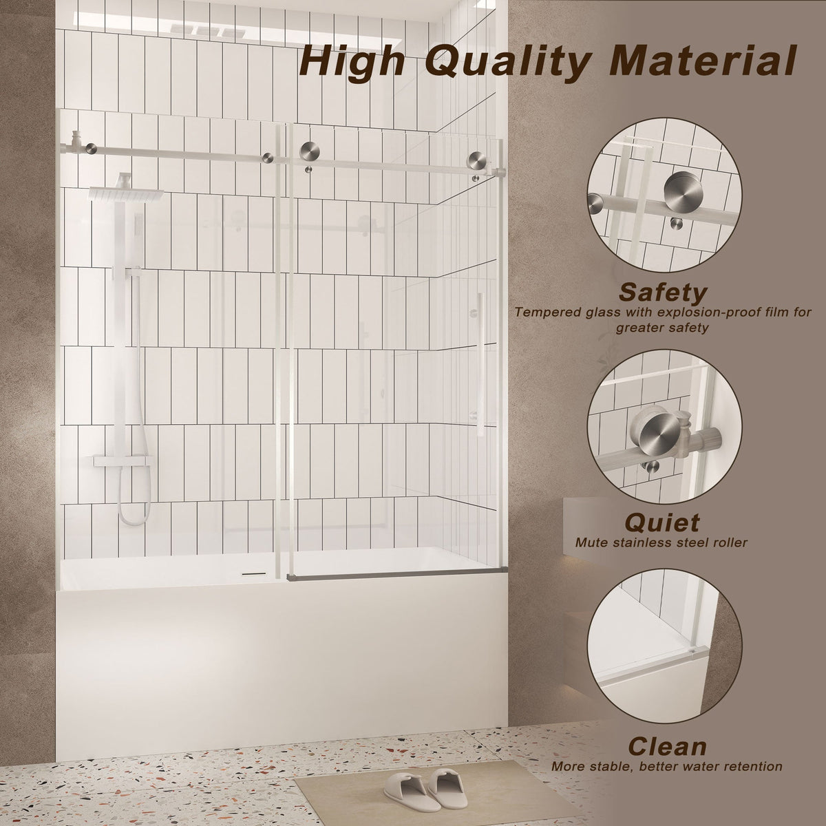 Frameless Shower Door 56-60" W x 60" H