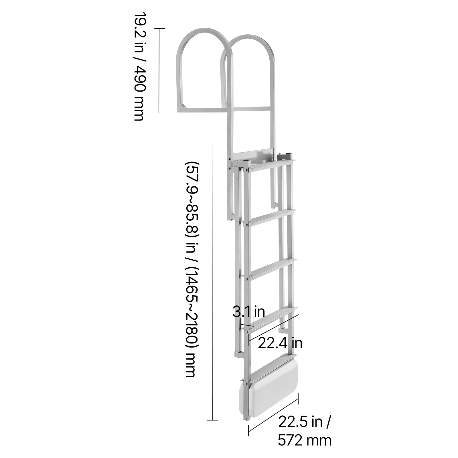 Retractable Dock Ladder - 5 Steps, Aluminum Alloy