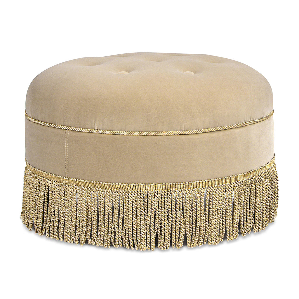 Yolanda 24" Round Upholstered Accent Ottoman, Fawn
