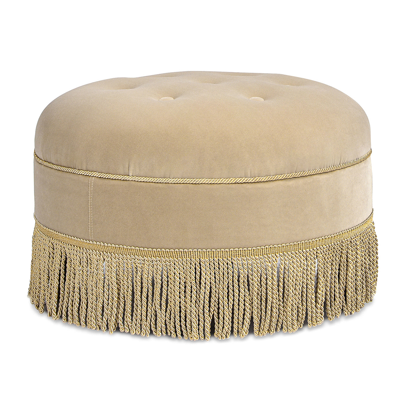 Yolanda 24" Round Upholstered Accent Ottoman, Fawn