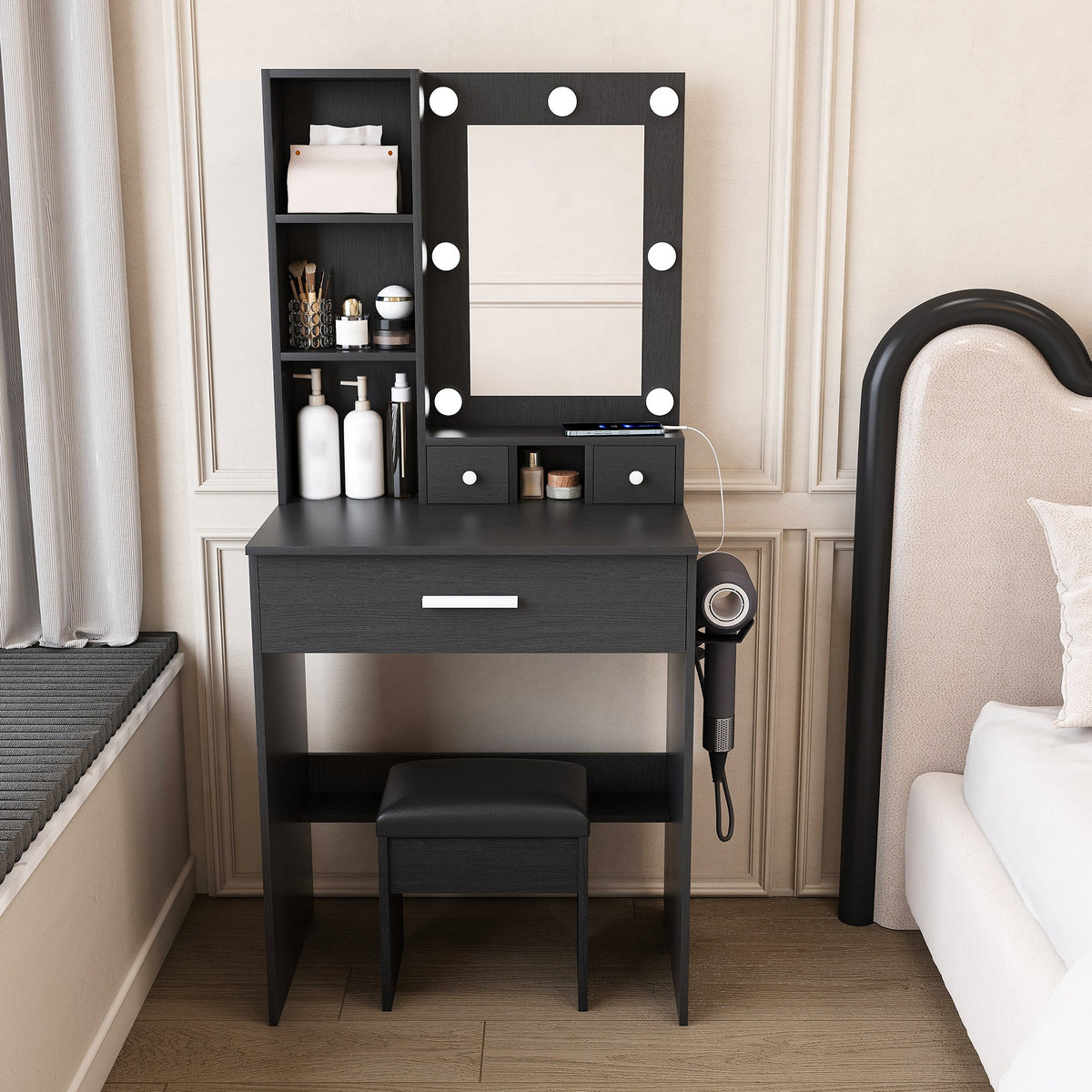 Vanity Table with Mirror & Adjustable LED Lights