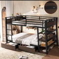 Full Size Metal Bunk Bed with Storage Shelves, LED Light Strip, and USB Power Strip