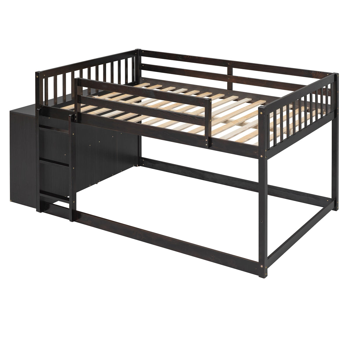 Full Over Full Bunk Bed with 4 Drawers and 3 Shelves - Espresso